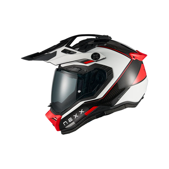 Nexx X.Rally Raid motorcycle helmet white red side view with peak