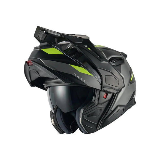 Nexx-X-Life-Country-Adventure-Helmet-Grey-Neon-Visor-Open-Black-Peak