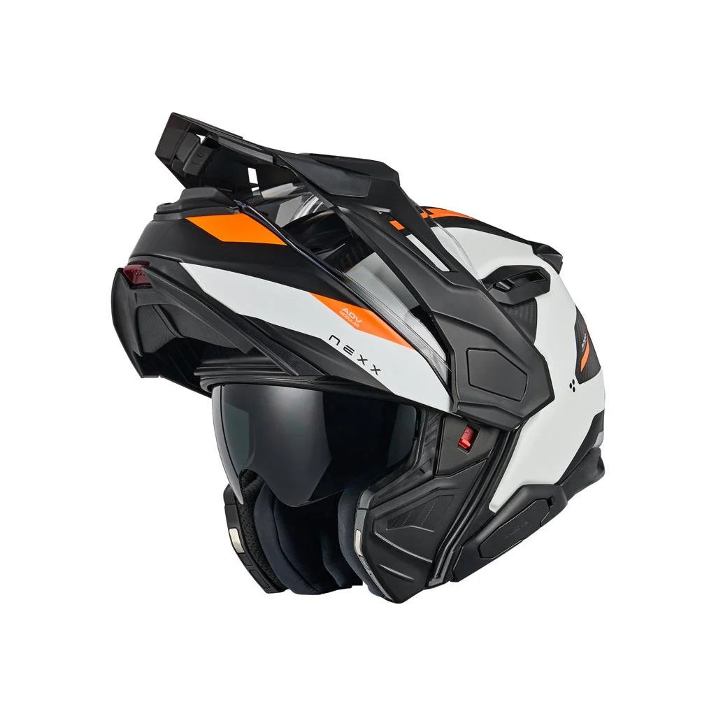 Nexx-X-Life-Country-Adventure-Helmet-Terra-White-Orange-Shell-Visor-Open-Black-Peak