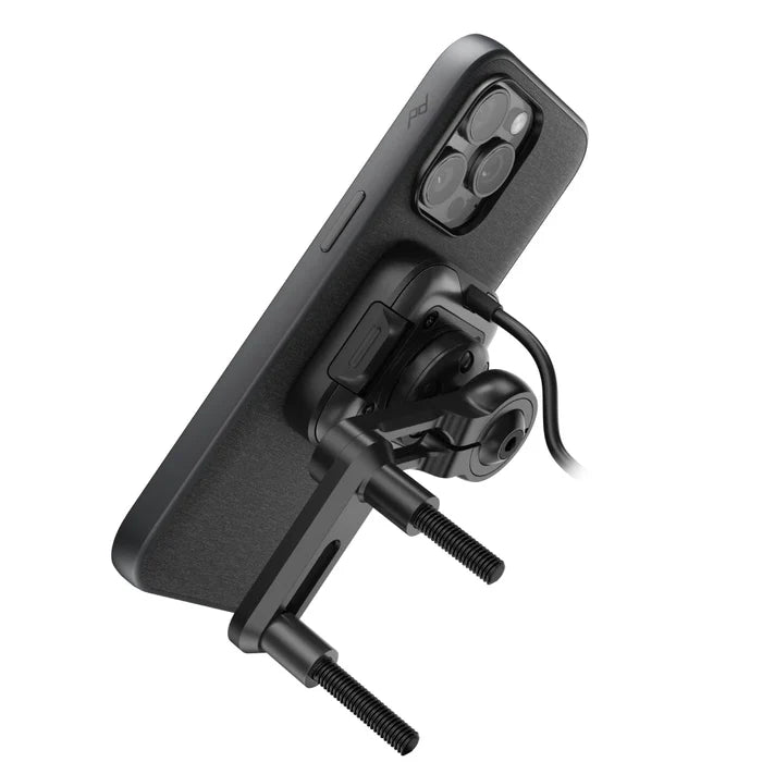 Peak Design brake and clutch motorcycle phone mount with charging head, studio angle