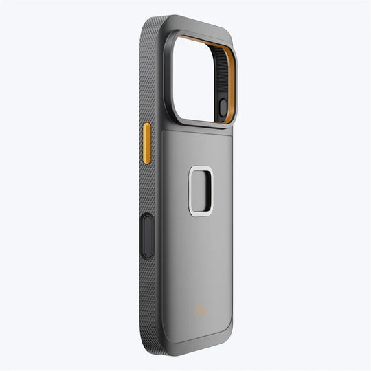 Angled rear view of the Peak Design GNAR Case for iPhone 17 in black