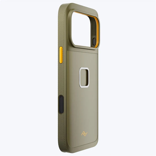 Angled rear view of the Peak Design GNAR Case for iPhone 17 – Kelp Green