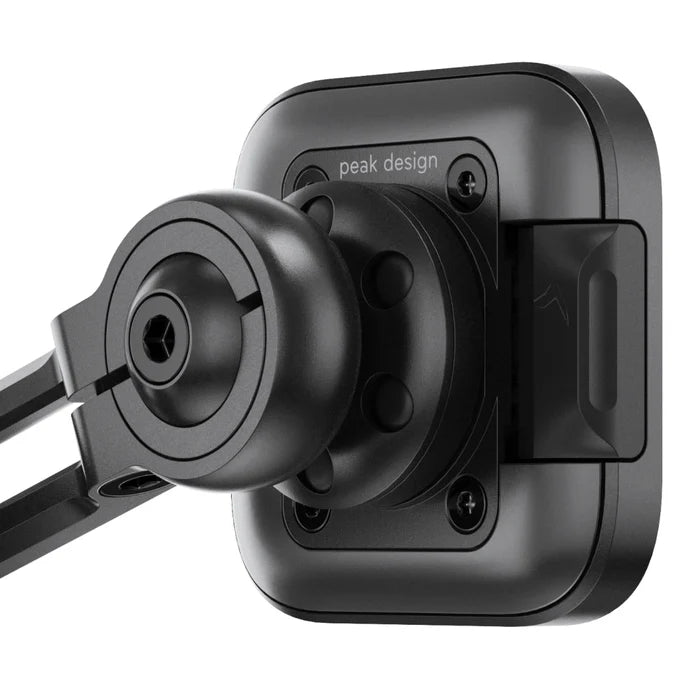 Peak Design motorcycle brake and clutch mount ball joint detail, close-up view