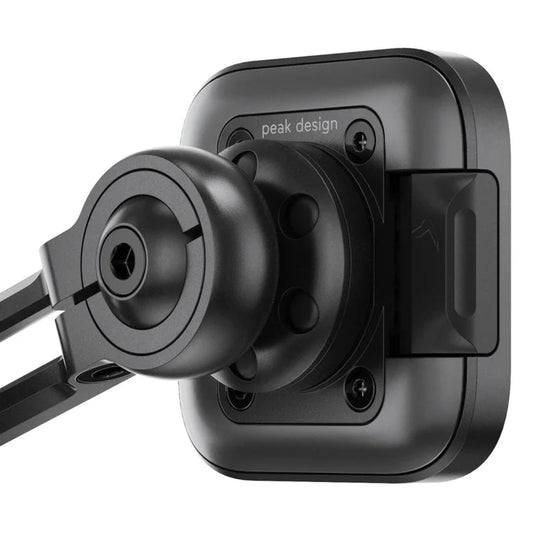 Peak Design motorcycle brake and clutch mount ball joint detail, close-up view