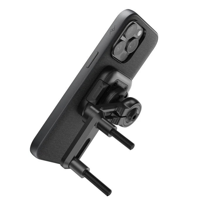 Peak Design motorcycle brake and clutch mount with SlimLink phone attachment, side view