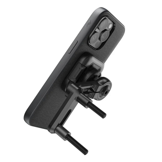 Peak Design motorcycle brake and clutch mount with SlimLink phone attachment, side view