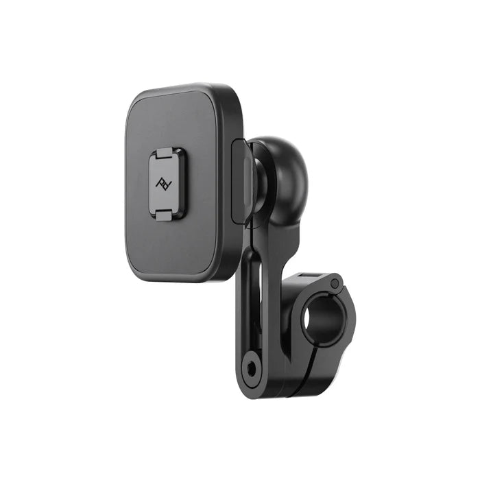 Peak Design motorcycle mirror mount with clamp and arm, side profile view