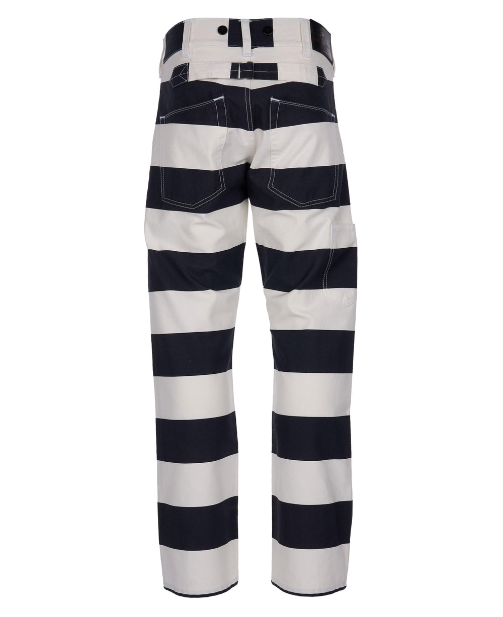 Pike Brothers 1936 Chopper Trousers in Alcatraz White – back view with black and white stripes, white background
