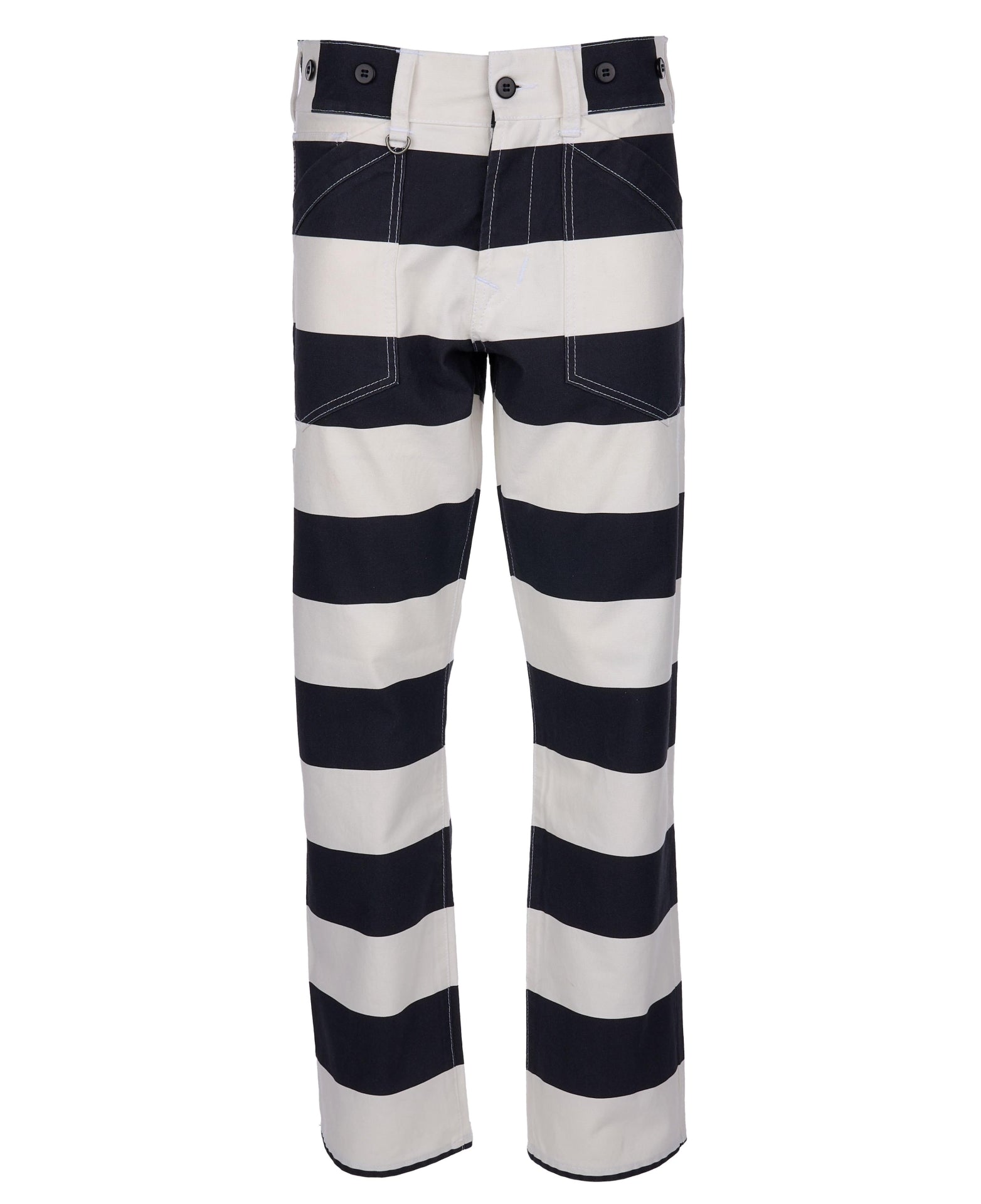 Pike Brothers 1936 Chopper Trousers in Alcatraz White with black boots – front view on white background