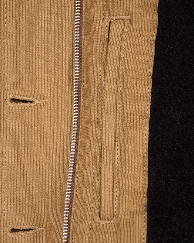 Inner Zip and Storm Placket Detail on the Pike Brothers 1943 N1 Deck Jacket in Desert Tobacco Brown
