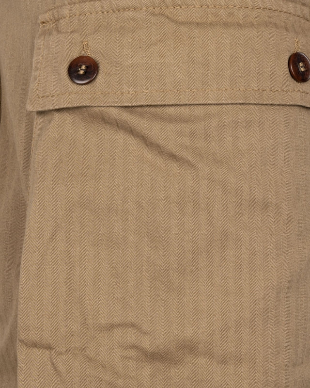 Close-up of herringbone olive fabric on Pike Brothers 1944 Monkey Pant