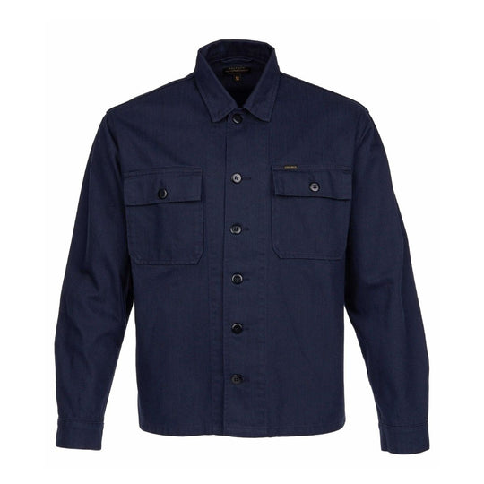 Pike Brothers 1962 OG-107 shirt navy front view men’s military-style overshirt with button fastening and chest pockets