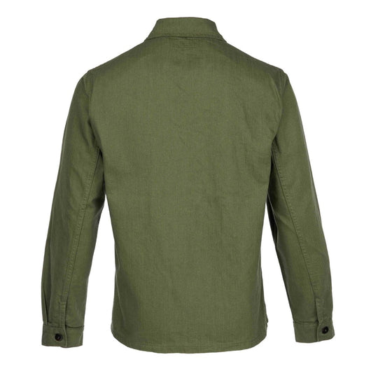 Pike Brothers 1962 OG-107 shirt olive rear view men’s military-style overshirt showing back detail and fit