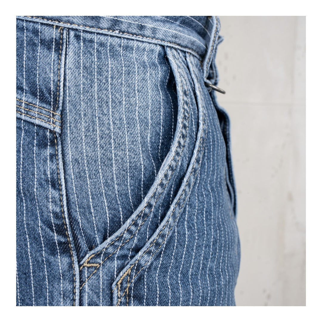 Pike Brothers 1967 Utility Trousers Blue Wabash Rinsed Wabash stripe denim detail