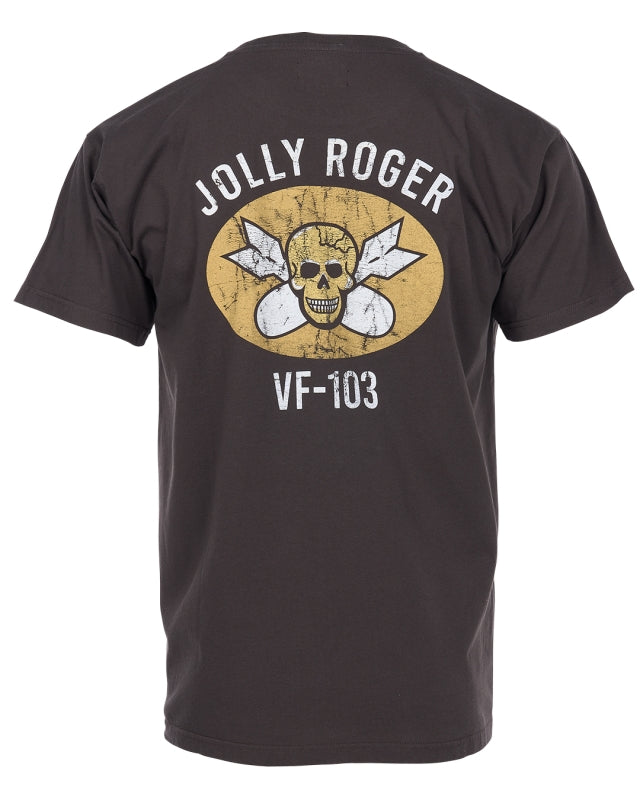 Pike Brothers 1969 Jolly Roger Tee in Black – back view on white background