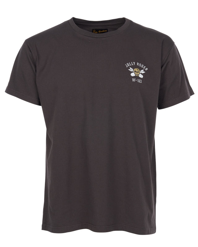 Pike Brothers 1969 Jolly Roger Tee in Black – front view on white background