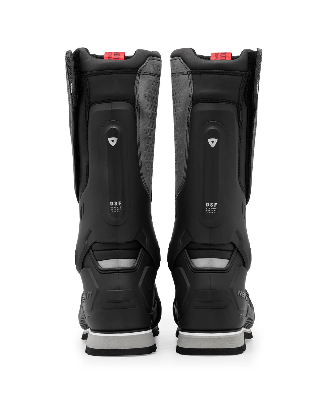 REV’IT! Expedition GTX Motorcycle Boots in black, rear view of pair.
