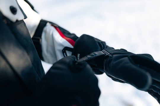REV’IT! Freedom H2O Heated Gloves close-up strap view worn by rider