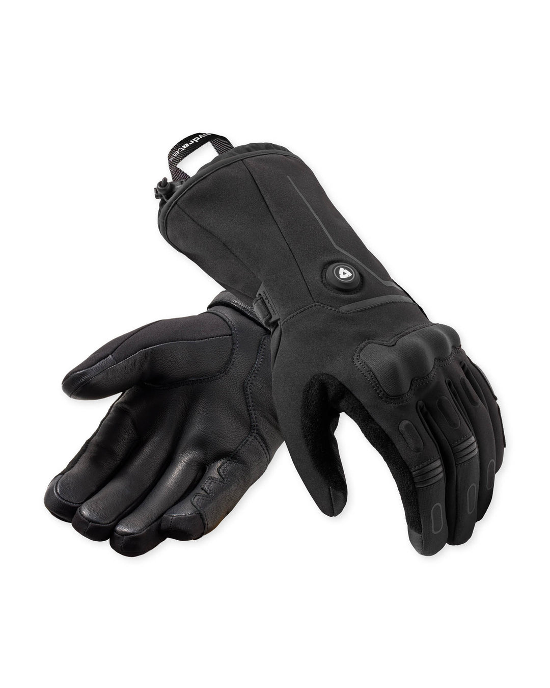 REV’IT! Liberty 2 H2O Ladies Heated Motorcycle Gloves in black, front and palm view.
