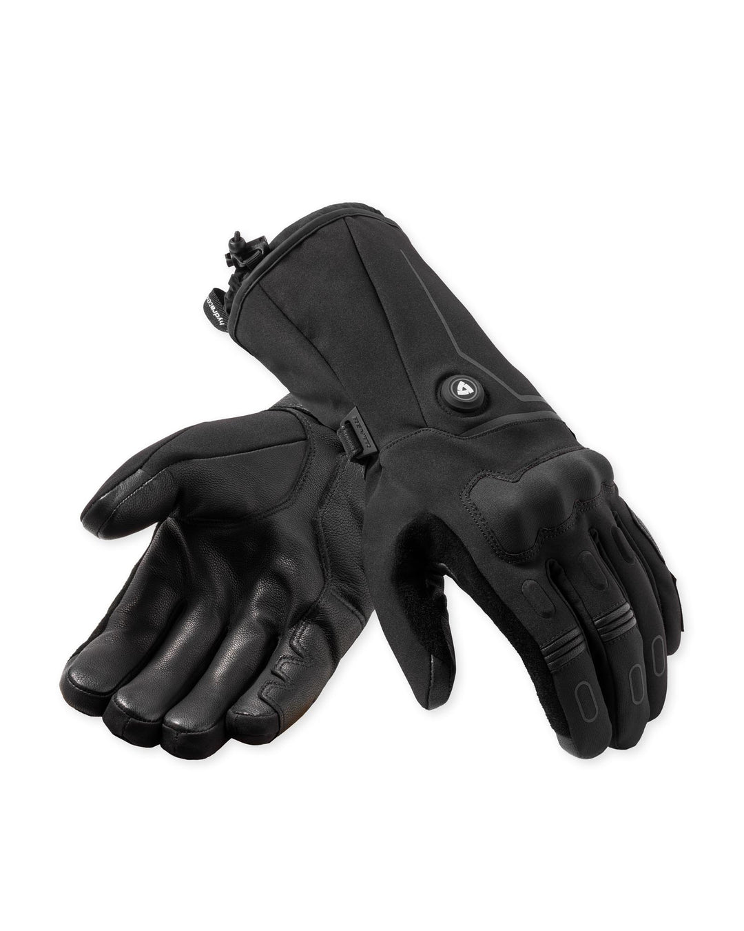 REV’IT! Liberty 2 H2O Men’s Heated Motorcycle Gloves in black, front and palm view.
