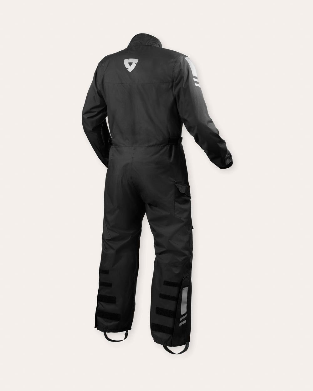 REV'IT! Pacific 4 H2O black motorcycle rain suit back view – waterproof one-piece over suit