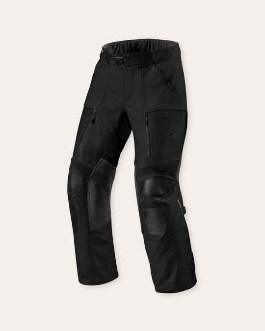 REV'IT! Sand 5 H2O black motorcycle trousers front view – waterproof adventure riding pants with CE protection