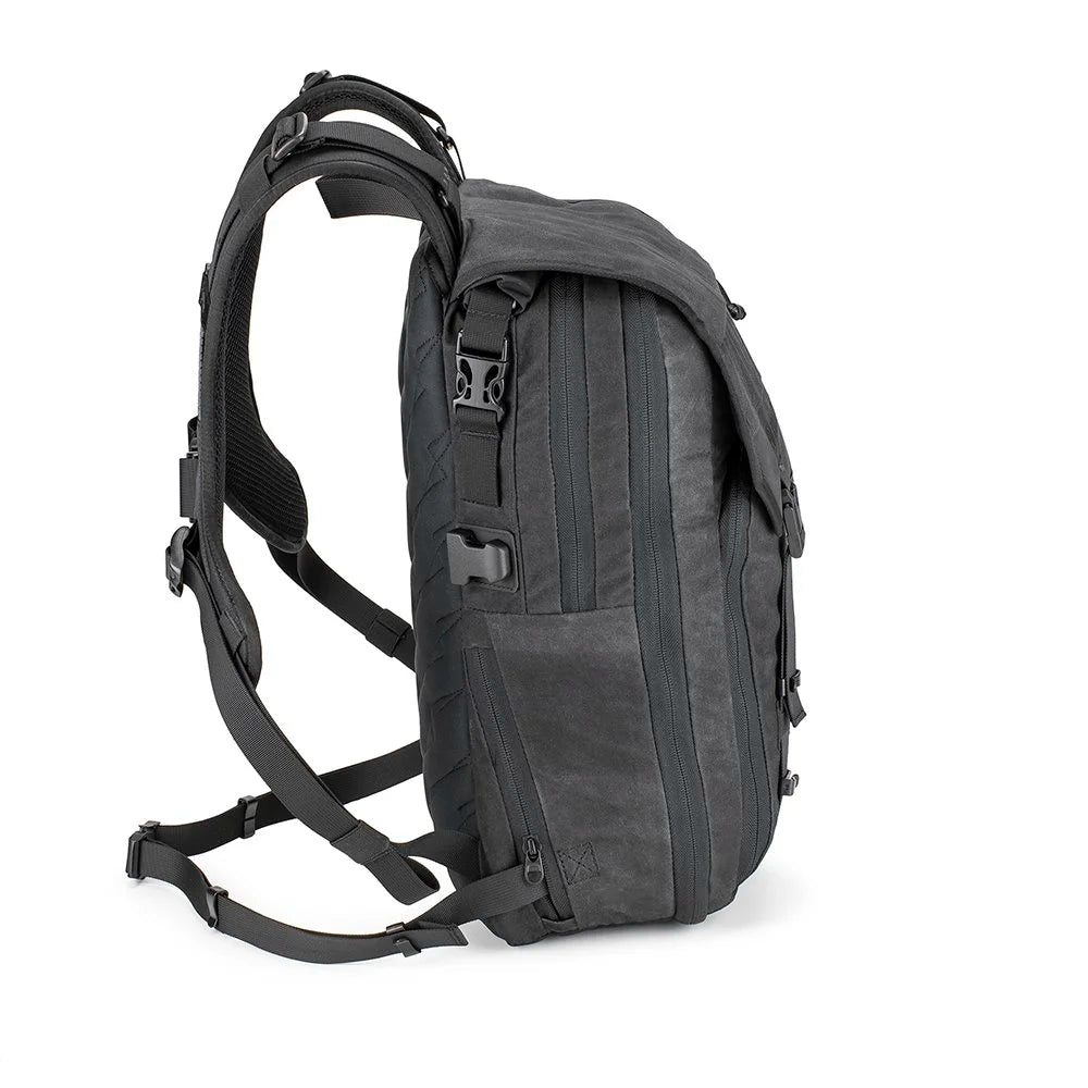 Side view of Roland Sands Design x Kriega Roam 34 Backpack on white background