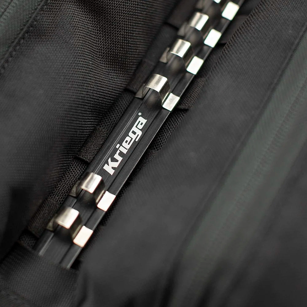 Close-up of Kriega branded zipper on Roland Sands Design x Kriega Roam Tool Roll