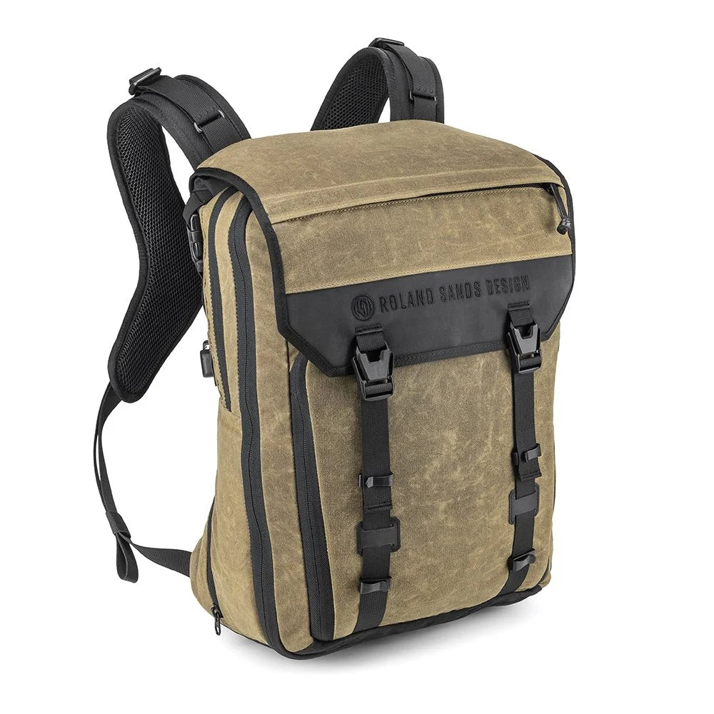 Roland Sands Design x Kriega Roam 34 Backpack in brown on white background
