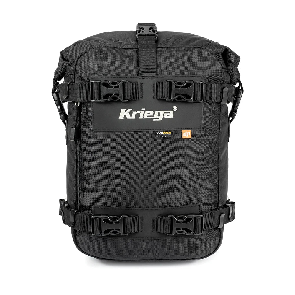 Kriega US-10 Drypack motorcycle luggage bag front view on white background