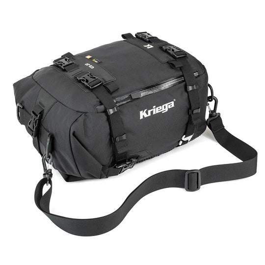 Kriega US-20 Drypack motorcycle luggage with detachable shoulder strap on a white background
