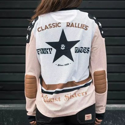 Back view of Wildust Sisters Classic Rider Mesh Jersey Cross worn by rider