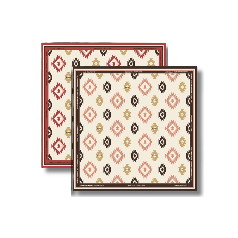 Wildust Sisters Apache motorcycle scarf flat lay geometric pattern front and back view