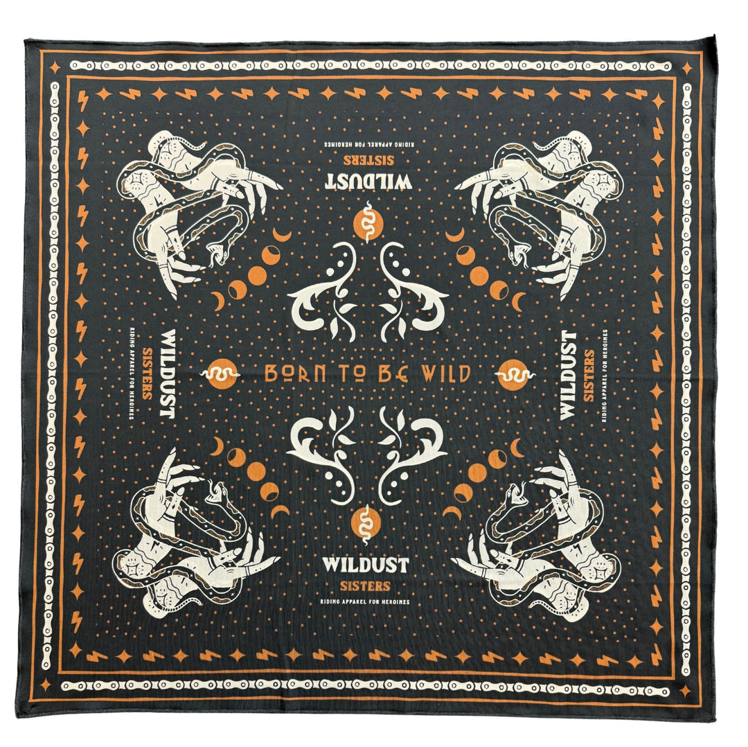 Wildust Sisters Born Wild scarf showing the black side of the reversible print