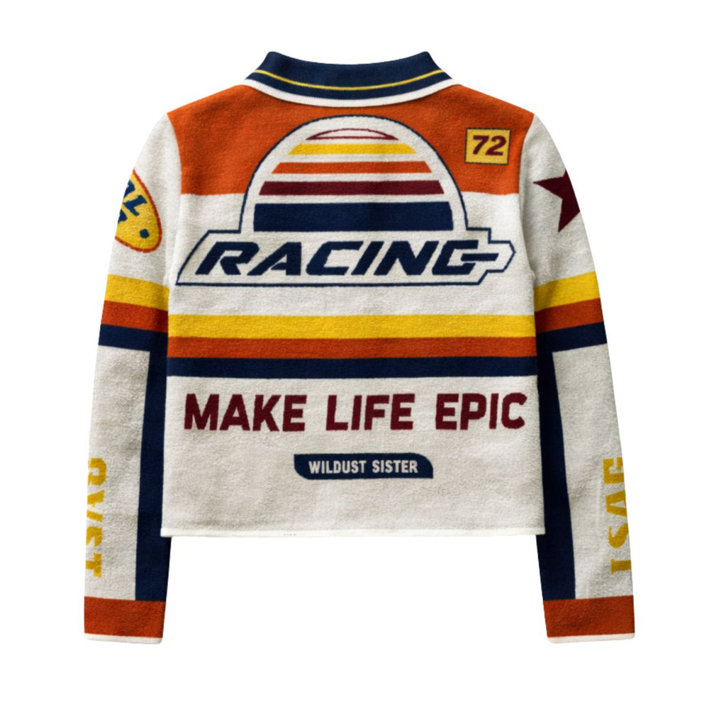 Wildust Sisters Fast Track cardigan back view motorcycle riding knit