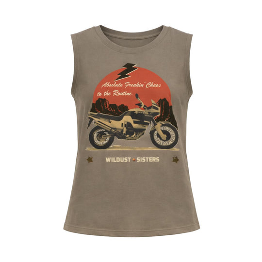 Wildust Sisters Take a Trip tank top beige graphic print front product view