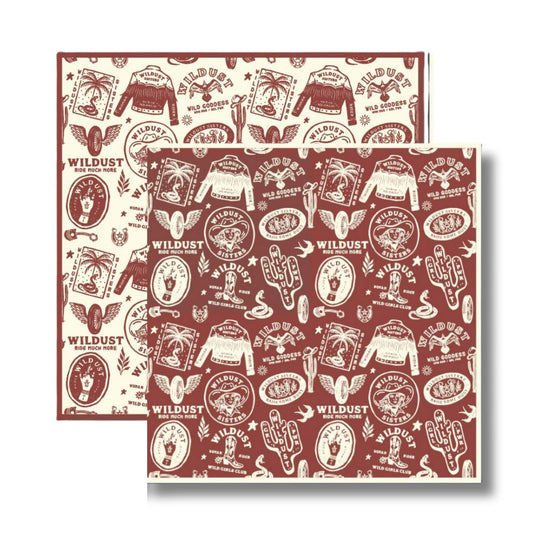 Wildust Sisters Wildspirit scarf red graphic print reverse and front flat lay product view
