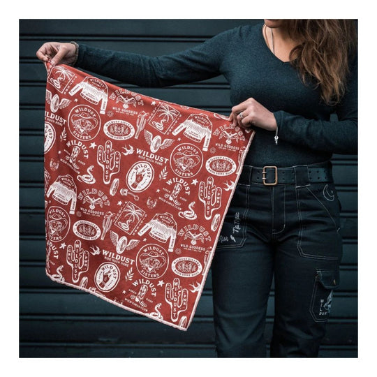 Wildust Sisters Wild Spirit motorcycle scarf red graphic print full size lifestyle image