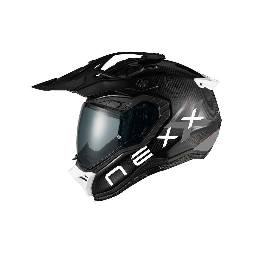 Nexx X.Rally FIM carbon motorcycle helmet side view with peak