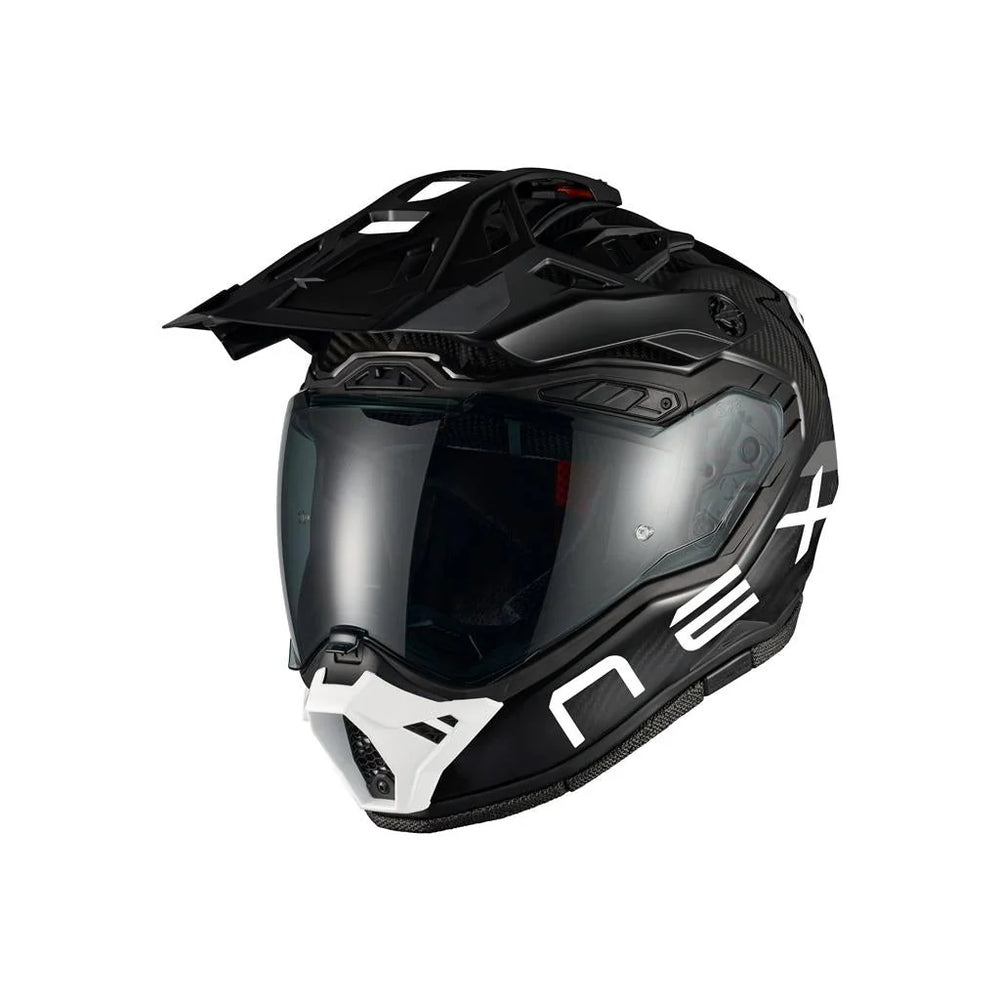 Nexx X.Rally FIM carbon motorcycle helmet side view with visor and peak
