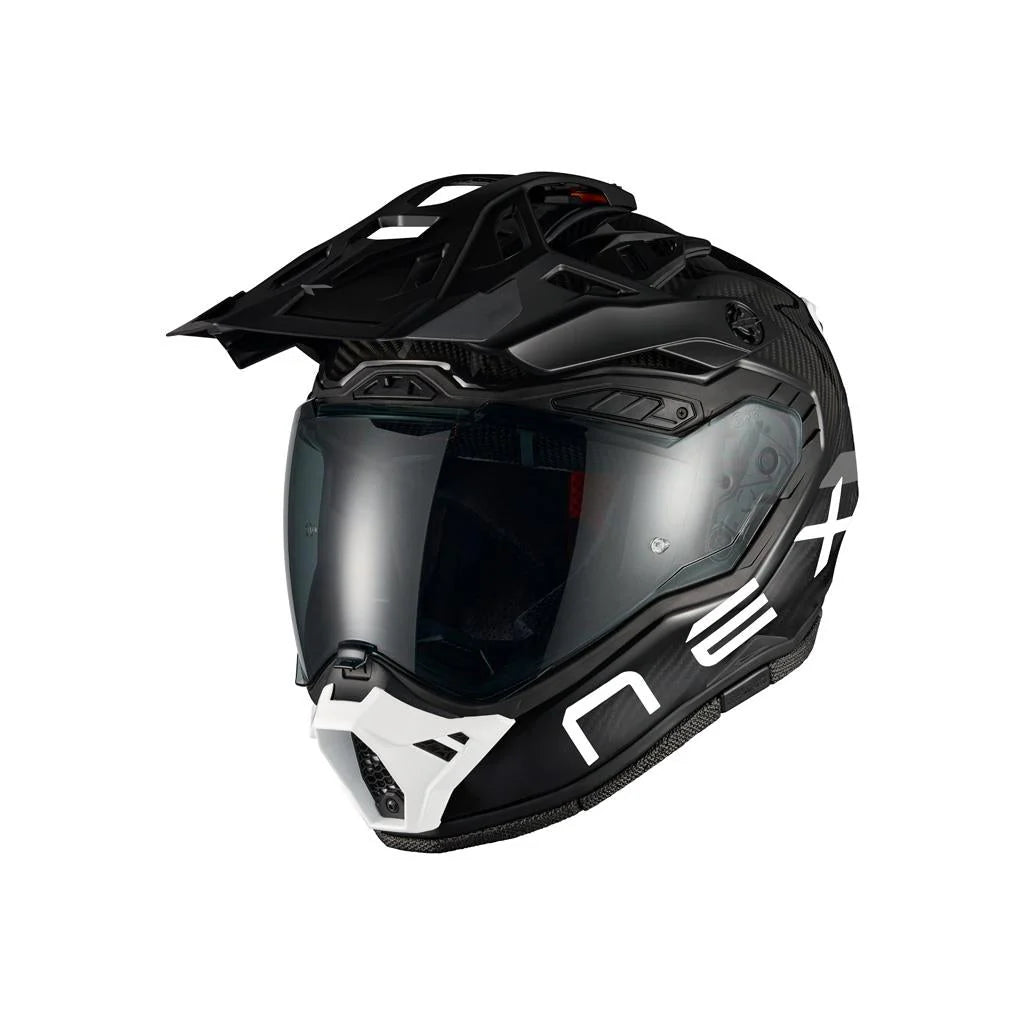 Nexx X.Rally FIM carbon motorcycle helmet side view with visor and peak
